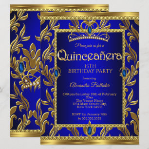 Convites Quinceanera Aniversário Azul Royal Jóia Tiara Dour