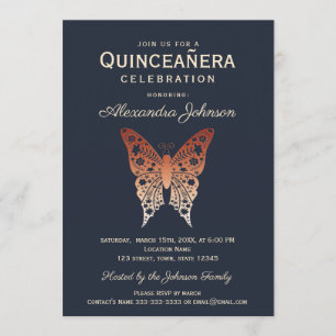 Convites Quinceanera Aniversário de 15 anos Azul Marinho e 