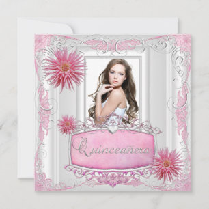 Convites Quinceanera Aniversário de 15 anos Branco Rosa Pra