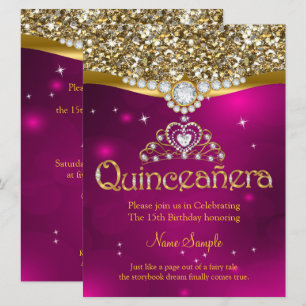 Convites Quinceanera Aniversário de 15 anos Brilho Rosa Dou