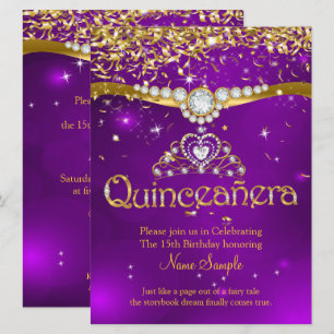 Convites Quinceanera Aniversário de 15 anos Confetes Roxos 