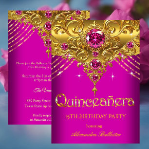 Convites Quinceanera Aniversário de 15 anos Exótico Rosa Fú