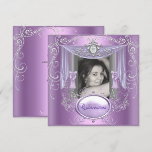 Convites Quinceanera Aniversário de 15 Anos Lilás Rosa Estr