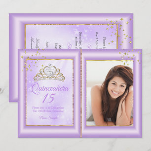 Convites Quinceanera Aniversário de 15 anos Lilás Roxo Dour