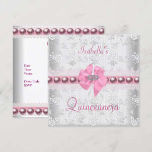 Convites Quinceanera Aniversário de 15 anos Lindo Laço Rosa