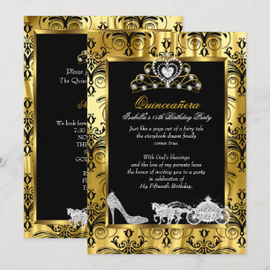 Convites Quinceanera Aniversário de 15 anos Preto Dourado D