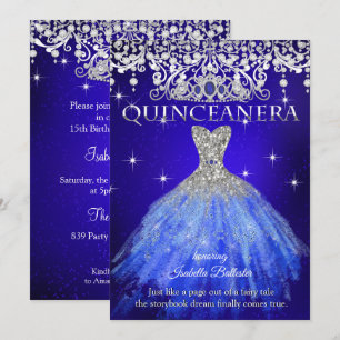 Convites Quinceanera Aniversário de 15 anos Tiara Azul Real
