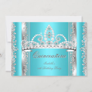Convites Quinceanera Aniversário de 15 anos Tiara Azul Teal