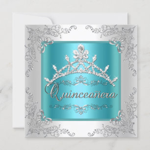 Convites Quinceanera Aniversário de 15 Anos Tiara Azul Teal