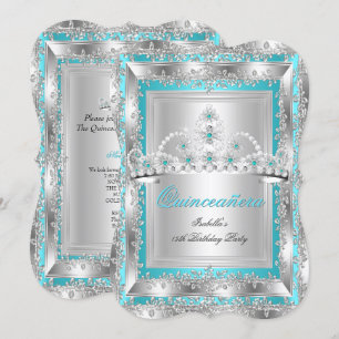 Convites Quinceanera Aniversário de 15 Anos Tiara Azul Teal