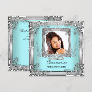 Convites Quinceañera Aniversário de 15 anos Tiara Azul Teal