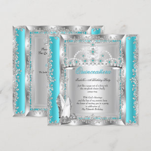 Convites Quinceanera Aniversário de 15 anos Tiara Azul Teal