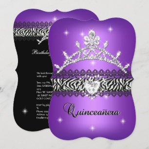 Convites Quinceanera Aniversário de 15 anos Zebra Roxo Pret