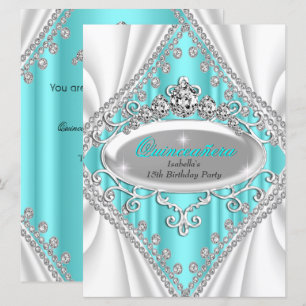 Convites Quinceanera Aniversário Princesa Azul Diamante Gra