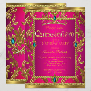 Convites Quinceanera Aniversário Rosa Quente Azul Turquesa 