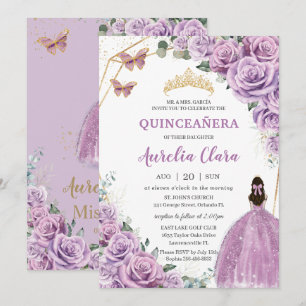 Convites Quinceañera Aniversário Roxo Lilás Floral Princesa