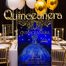 Convites Quinceanera Aniversário Tiara Azul Real com Penas 