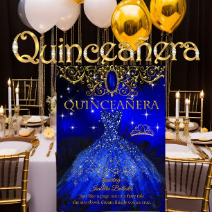 Convites Quinceanera Aniversário Tiara Azul Real com Penas 