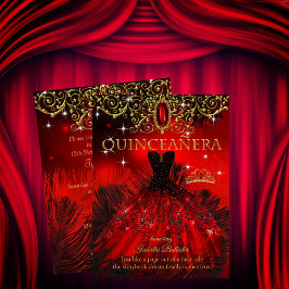 Convites Quinceanera Aniversário Tiara Preto Vermelho Penas