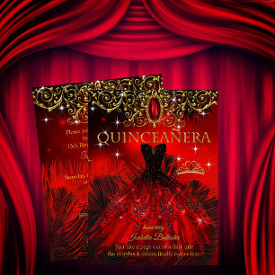 Convites Quinceanera Aniversário Tiara Preto Vermelho Penas