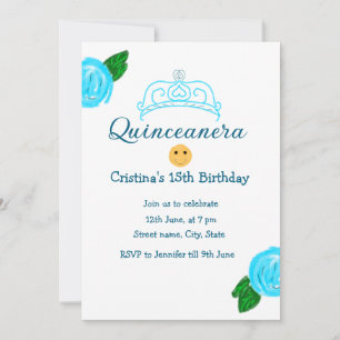 Convites Quinceanera anos 15 de aniversário rosa arte azul
