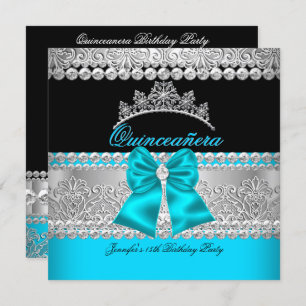 Convites Quinceanera Aqua Blue Diamond Lace Festa de aniver