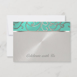 Convites Quinceanera Aqua Green e Silver Filigree Swirls
