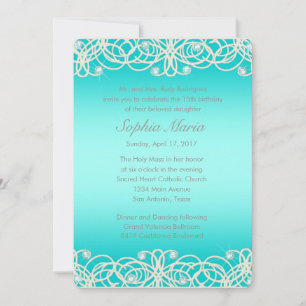 Convites Quinceanera Aqua Turquoise Sparkle e Lace