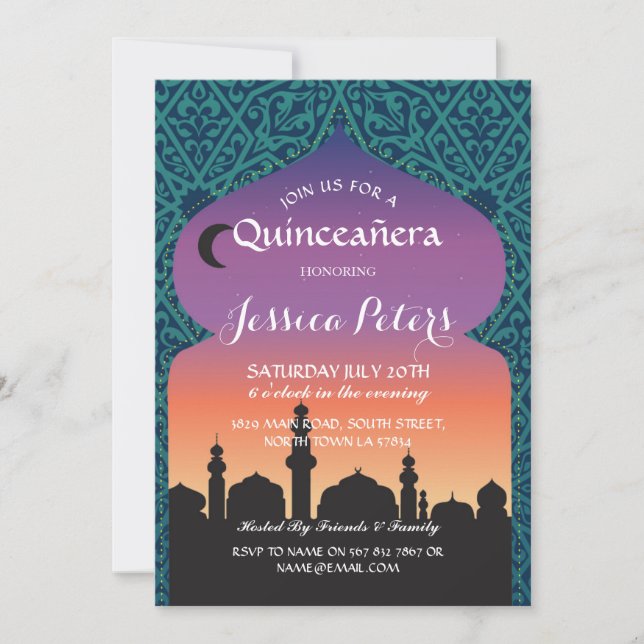 Convites Quinceanera Arabian Nights Invite (Frente)