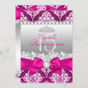 Convites Quinceanera, Arco Rosa Quente, Damask & Pearl, Con