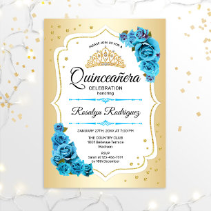 Convites Quinceanera - Azul Branco Dourado