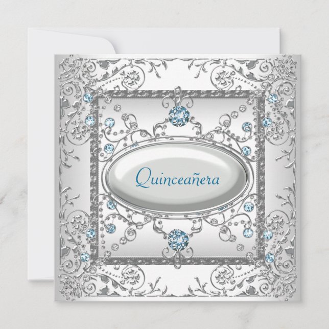 Convites Quinceanera Azul Claro Branco (Frente)