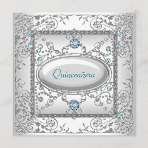 Convites Quinceanera Azul Claro Branco