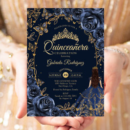 Convites Quinceanera Azul Dourado Borboletas Rosas