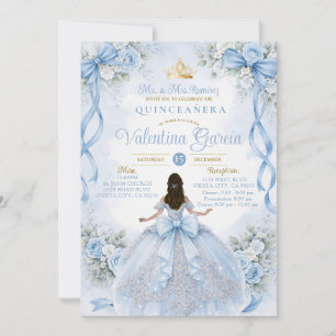 Convites Quinceañera Azul Empoeirada com Laço