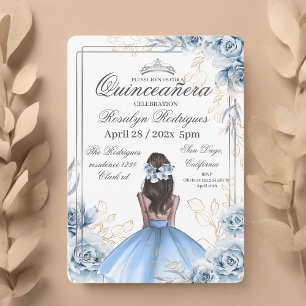 Convites Quinceañera - Azul Marinho Dourado branco