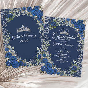 Convites Quinceañera Azul-Marinho e Azul-Royal Borboleta Pr