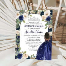 Quinceañera Azul Marinho Floral Princesa Aniversár
