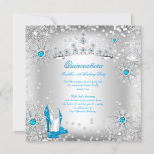 Convites Quinceanera Azul Prata Jardim de Inverno