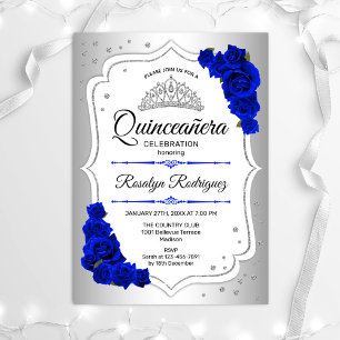 Convites Quinceanera - Azul Real Branco Prateado