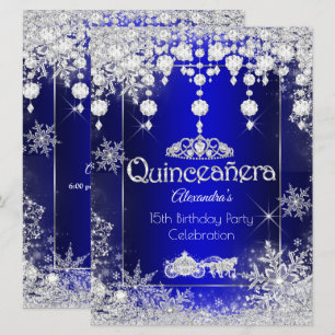 Convites Quinceanera Azul Real Conto de Fadas Inverno Terra
