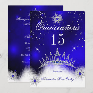 Convites Quinceanera Azul Real Floco de Neve 15º Aniversári