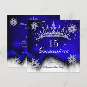 Convites Quinceanera Azul Real Floco de Neve Aniversário de