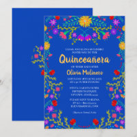 Quinceanera Azul Real Flores Mexicanas Aniversário