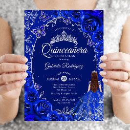 Convites Quinceanera Azul Real Prata