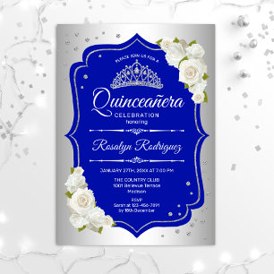 Convites Quinceanera - Azul Real Prateado