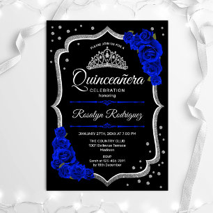 Convites Quinceanera - Azul Real Prateado Preto