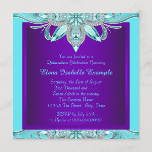 Convites Quinceanera azul-roxa