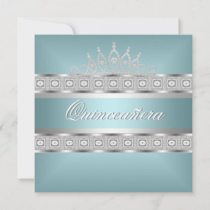 Convites Quinceanera Azul Teal Prata Jóia Aniversário de 15