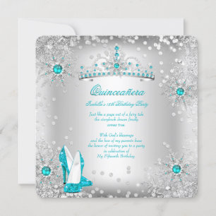 Convites Quinceanera Azul Teal Prata Paisagem de Inverno